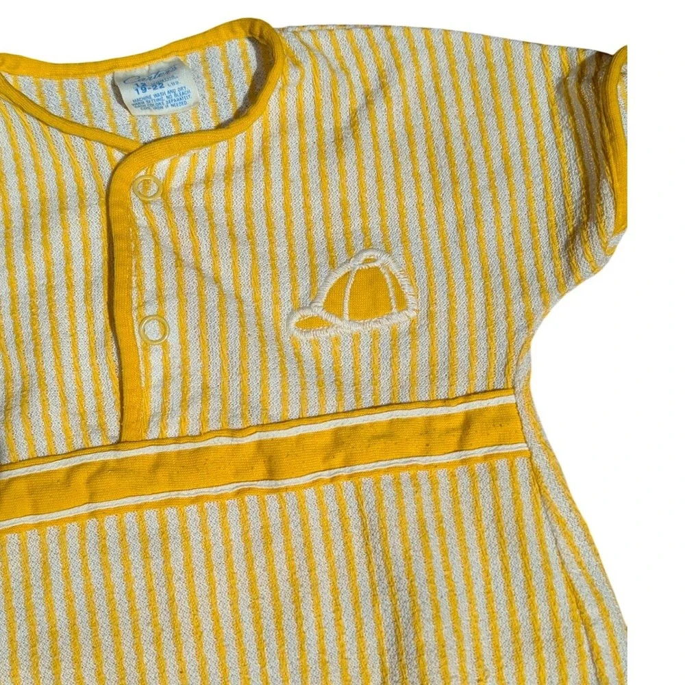 VTG Carter's Yellow White Stripe Baby Romper One Piece Terry Cloth 12M‎